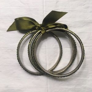 Olive Green Jeweled Bangle Bracelets